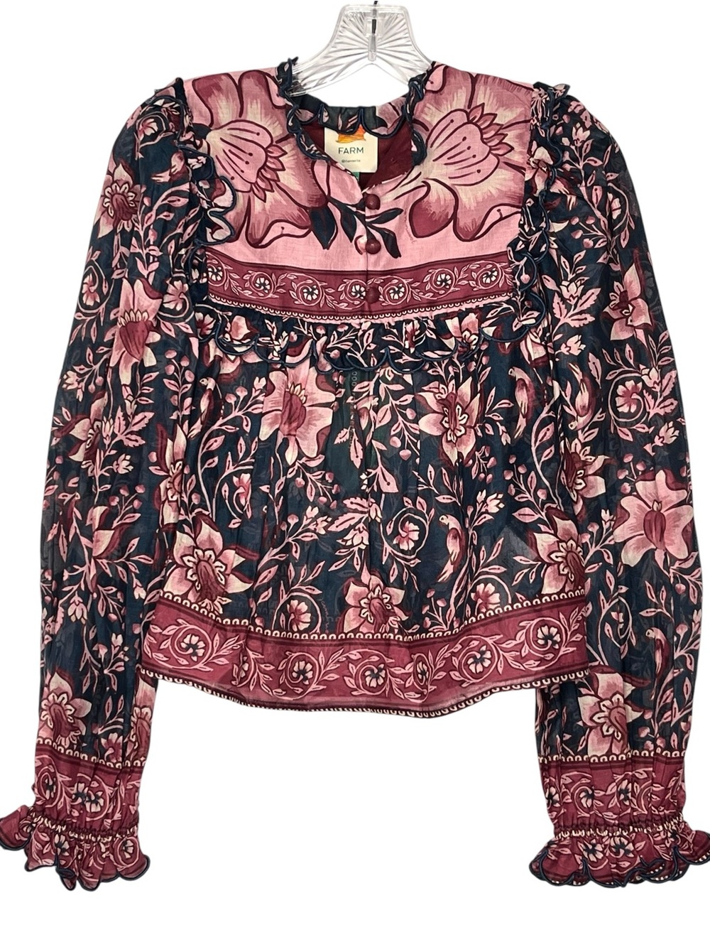 NWT Farm Rio Ainka Charm Teal Boho Long Sleeve Blouse Size XXS